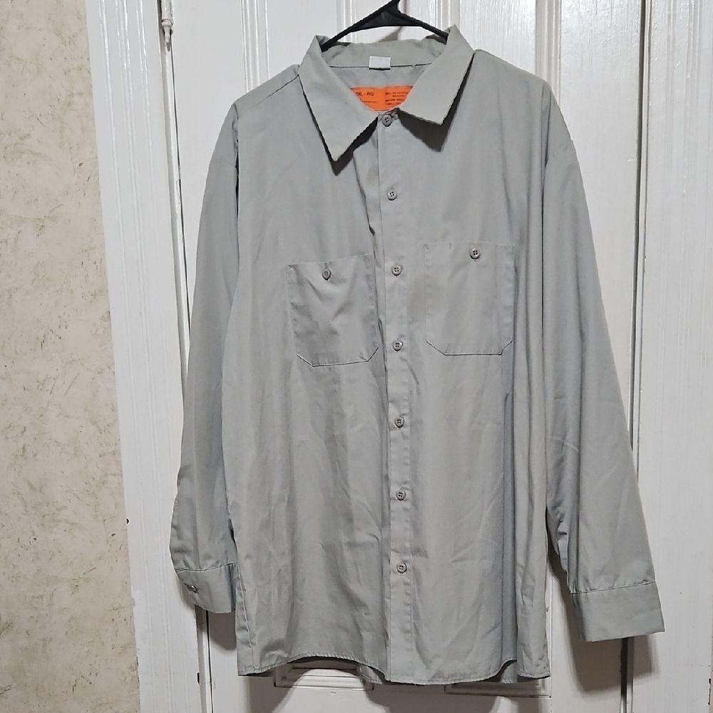 Red Kap Men's Long Sleeve Industrial Work Shirt – 2XL Regular (Light Gray)